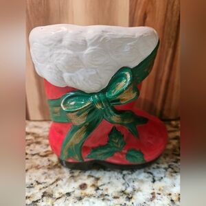 Ceramic Red and Green Holiday Boot Decor